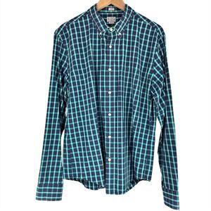 J. CREW Slim Fit Long-Sleeve Button-Down Shirt in Aqua/Navy Blue Plaid Size XL